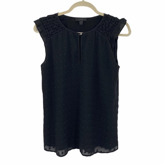 J. Crew Black Sleeveless Ruffle Cap Sleeve Top - Picture 1 of 11